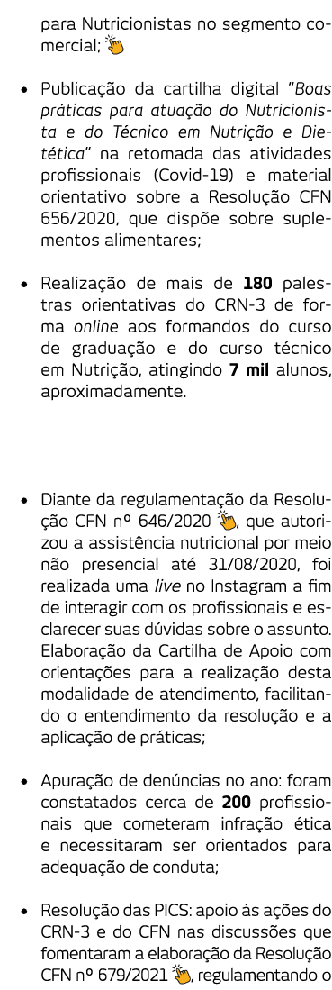 para Nutricionistas no segmento comercial;    Publicação da cartilha digital  Boas práticas para atuação do Nutricion   
