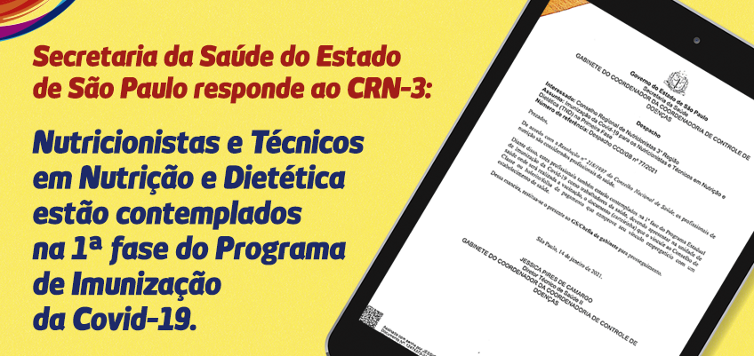 Os profissionais da Nutrição de SP estão contemplados na 1ª fase do programa de vacinação contra a Covid-19